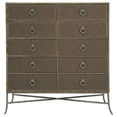 Rustic Tall Chest with 10 Drawers and Nailhead Trim